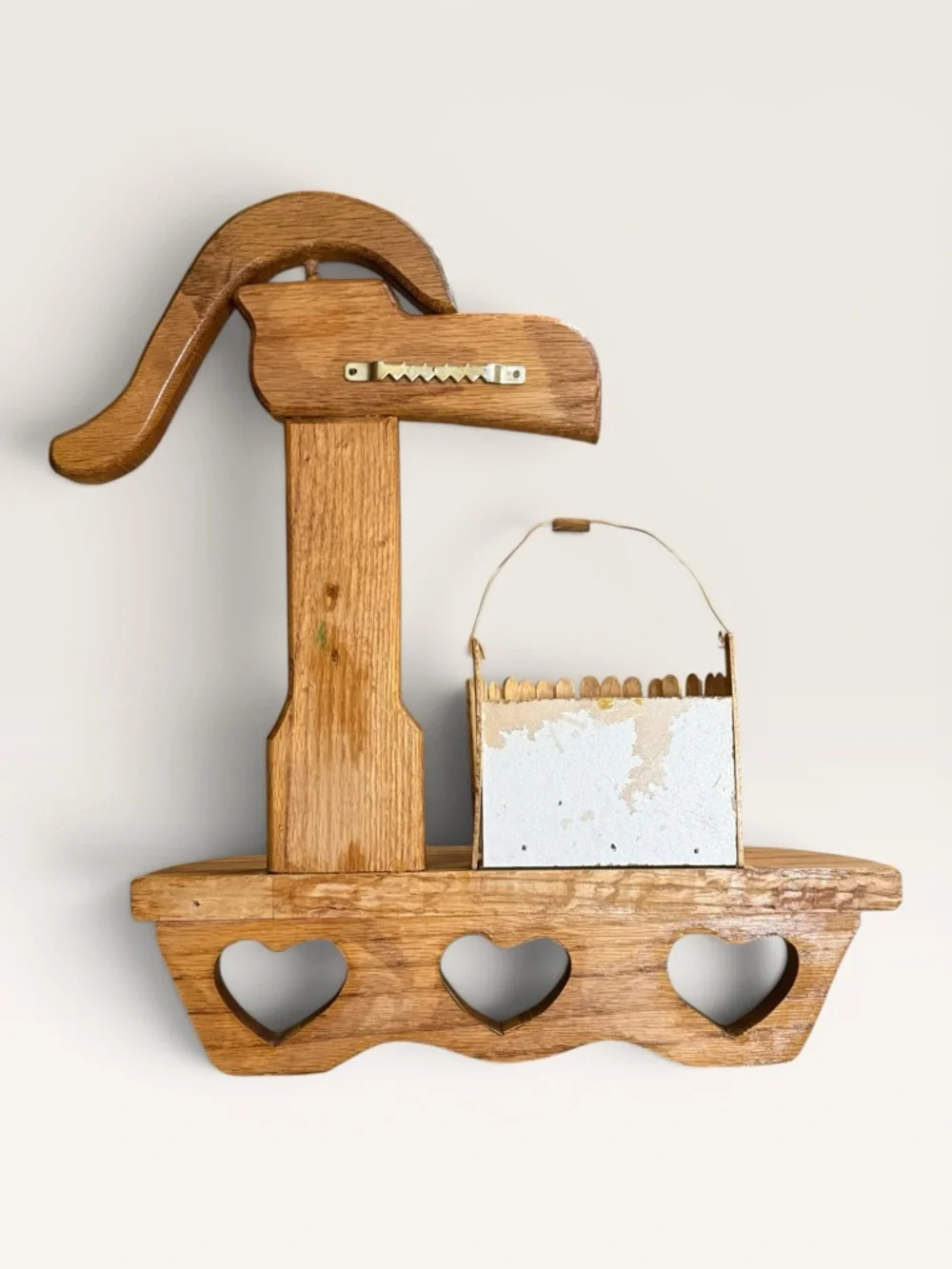 Vintage Handcrafted Wall Shelf w/Decorative Country-Style Water Pump & Bucket